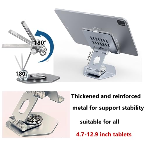 PHEVOS Foldable Desk Stand for Phone & Tablet, 360° Rotation Adjustable Portable Aluminum Metal Phone Holder,Compatible with All Phone, Portable Monitor, Samsung,iPad Tablet(4-13 in Grey)