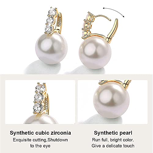 Pearl Earrings for Women 14K Gold Plated Hypoallergenic Pearl Earrings 5A Cubic Zirconia Dangle Earrings Elegant Jewelry (5-Gold)
