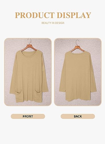 Eytino Womens Plus Size Crewneck Tunic Shirt Casual Long Sleeve Solid Color Sweatshirts Oversized Tops with Pockets,2X Violet