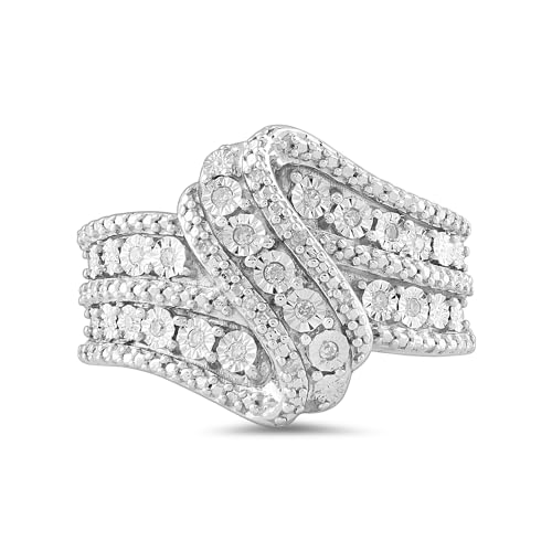 Amazon Essentials Sterling Silver Diamond 3 Row Twist Fashion Band Ring (1/10 cttw), Size 6, (previously Amazon Collection)