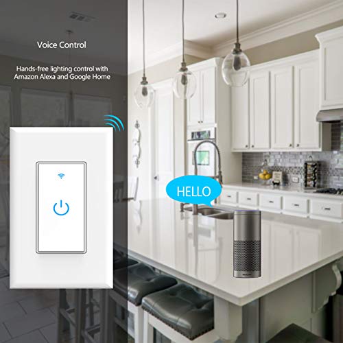 Smart Light Switch, WiFi Switch Touch Wall Switch 1 Gang, Compatible with Alexa Google Home