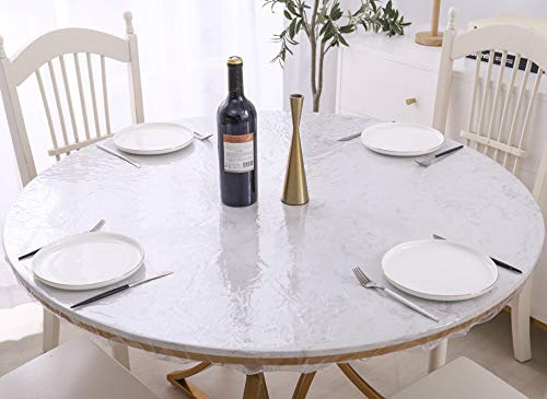 Clear Round Vinyl Fitted Tablecloth Waterproof Oilcloth Heavy Duty Elasticized Table Cover Elastic Edge Design Plastic Tablecloth Protector Best for 32"-36" Round
