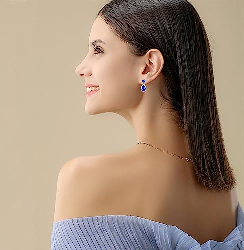 VONSSY Drop Dangle Earrings | Gemstones Waterdrop Teardrop White Gold Plated Crystal Hanging Cubic Zirconia Hypoallergenic Earrings | Stylish Jewelry Gift for Mother Daughter Wife (Dark Blue)