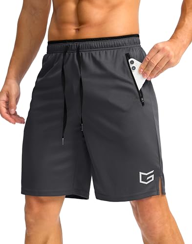 G Gradual Men's Gym Shorts wtih Zipper Pocket 9" Athletic Basketball Mesh Shorts for Men Workout Quick Dry Lightiweight(Cobalt Purple,M)