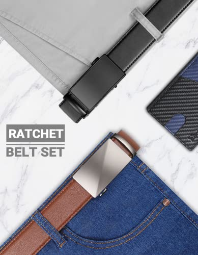Zitahli Mens Belt Leather 2 Pack - Ratchet Belt for Men Dress Pant Shirt Oxfords,Micro Adjustable Brown Black Belt,Trim To Fit Size 34"-48"
