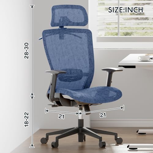 FLEXISPOT Ergonomic Office Chair Height Adjustable Computer Chair Home Office Desk Chairs with Wheels Adjustable Headrest Armrests Blue