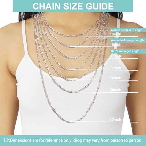 Waitsoul 925 Sterling Silver Paperclip Chain Lobster Clasp 4mm 18k Gold Over Paperclip Link Curb Chain Necklace for Women Men Diamond Cut 16-30 Inches(20)