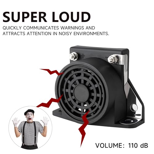 Car Back-up Alarm, 110dB 12V-48V DC Waterproof Industrial Heavy-Duty Backup Reverse Warning Alarm with Super Loud Beeper Tone for Truck Van Freight Car Lorry Heavy Vehicles banhao