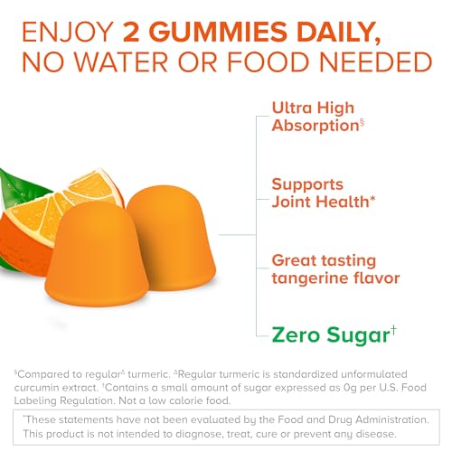 Qunol Zero Sugar Turmeric Gummies, Gummy with 500mg Turmeric Curcumin, Joint Support Supplement, Ultra High Absorption Tumeric Curcumin, Vegetarian, Gluten Free, 90 Count