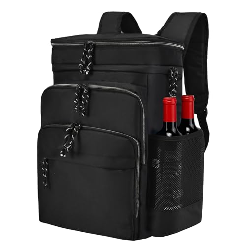 GiMiUiTo Double Deck Cooler Backpack Leak-Proof Large Cooler Backpack,Backpack Cooler Insulated Perfect Soft Cooler Bag for Tactical, Camping, Picnic, Beach, Hiking,Black