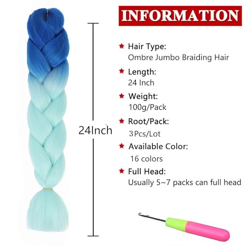 Xtrend 3 Pcs Braiding Hair Crochet Braids Hair 24 Inch Synthetic Jumbo Box Braids Hair Extension for Women 100g/pc (3 Pieces,Black+Dark Brown+Light Brown#)