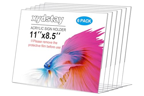 xydstay 3 pack 8.5x11 Acrylic Sign Holder for Picture Frames, L Shape Clear Plastic, Plastic Sign Holder,Menu Holder, Unbreakable Table Sign Holder for Restaurant, Office, School, Store and Home Use