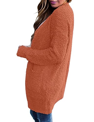 ZESICA Women's 2024 Fall Casual Long Sleeve Open Front Soft Chunky Knit Sweater Cardigan Outerwear,Tearose,Medium