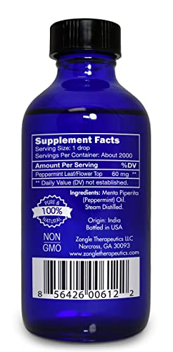Pure Peppermint Oil by Zongle – 100% Pure Natural, Therapeutic & Food Grade for Baking, Hair, Diffuser, Skin, Edible, Beard, Cooking, Candy, Ingestion, Stomach, Digestion, Teeth, Oral Use– 4 OZ