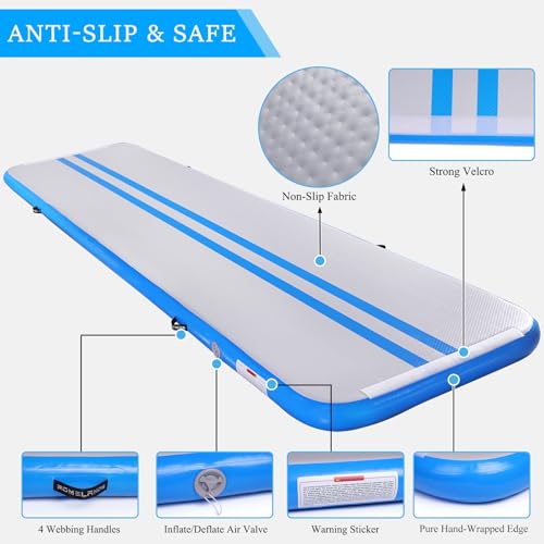 ROMELANDS Inflatable Air Mat Gymnastics Tumbling Mats Tumble Track Mats 4 inches Thick Training Mat with Electric Air Pump for Home/Gym/Outdoor (Blue(10ft x 3.3ft x 4"))