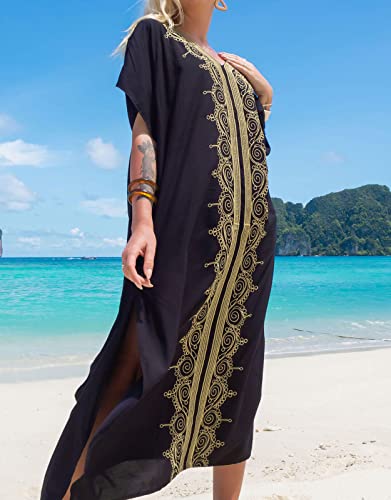 Alsol Lamesa Butterfly Bathing Suit Cover Up Kaftan Dresses for Women V Neck Ethnic Print Long Caftan Beach Dress