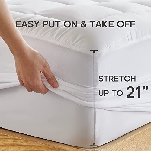 SONIVE Quilted Mattress Pad Soft, Fluffy Pillow Top Mattress Cover, Down Alternative Fill Mattress Topper, Streches up to 21 Inches Mattress Cover, Deep Pocket (White, Twin)