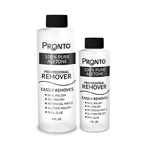Pronto 8 Oz 100% Pure Acetone Nail Polish Remover and Cuticle Oil, Pure Acetone for All Nail Polish Types including Gel, Acrylic & Sculptured Nails, Gel Nail Polish Remover and Nail Repair, Duo Pack
