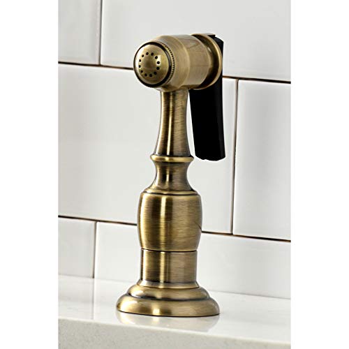 Kingston Brass KS1273PXBS Kitchen Bridge Faucet with Side Sprayer, Antique Brass