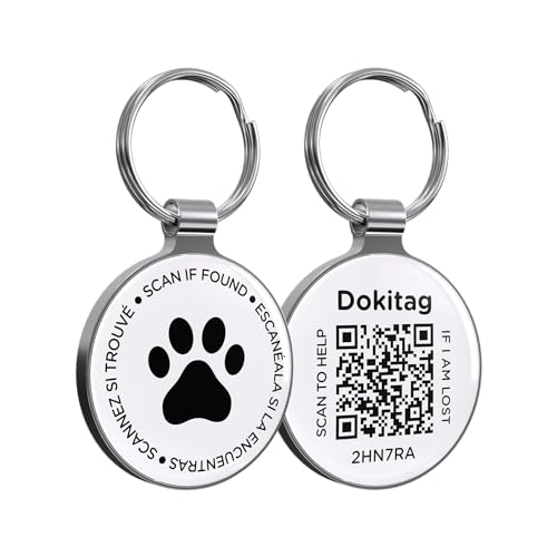 Dokitag QR Code Pet ID Tag,QR Code Dog Tag,Dog ID Tag, Pet Online Profile - Scan QR Receive Instant Pet Location Alert Email, Lightweight Zinc Alloy Dog Tag (Black, Small)