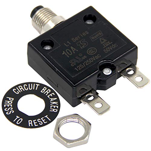 RKURCK 125-250V AC 50V DC Push Button Circuit Breaker 10Amp Thermal Overload Protector L1 Series Manual Reset Thermal Circuit Breaker 10A