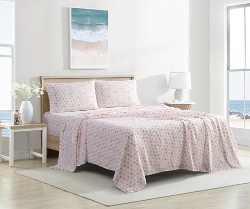 Beatrice Home Fashions Coastal Print Microfiber Sheet Set, Soft, Comfy, 12" Deep Pockets, Full, Shell Notes