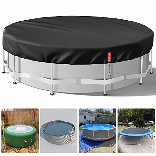 VniYors 8 Ft Round Pool Cover, Hot Tub Cover, Solar Pool Covers for Above Ground Pools, Heavy-Duty Waterproof Dustproof Pool Solar Cover with Drawstring and Ground Nails(Black)