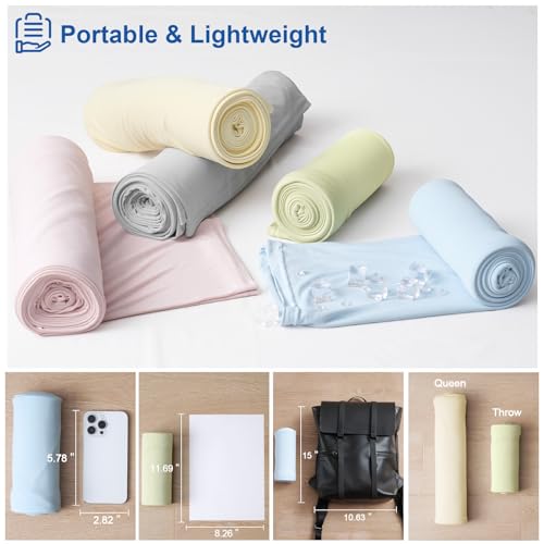 PHF Reversible Double Cooling Blanket Throw Size,Soft Arc-Chill Q-Max>0.5 Thin Summer Single Layer for Hot Sleepers,Breathable Lightweight Portable Silky for Home Office Travel Car,Alabaster Gleam