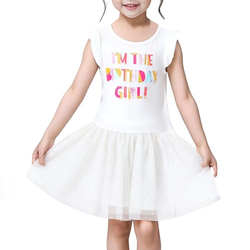V.&GRIN Girls Unicorn Dress 3T White Toddler Tutu Birthday Summer Short Sleeve Tulle Sundress