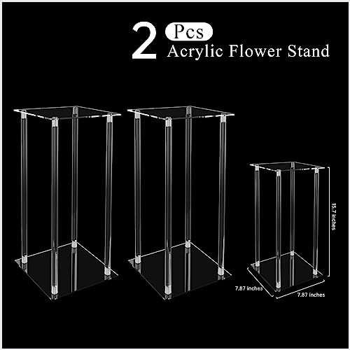 Nalwort Acrylic Clear Vase, 2 Pcs, 15.7 inches, Rectangular, for Wedding Centerpieces and Home Decoration