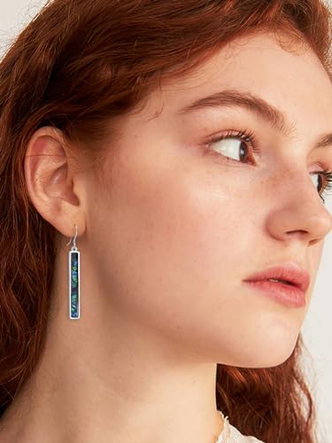 SILBAZ Abalone Shell Bar Earrings Natural Abalone Dangle Earrings Hypoallergenic Square Drop Earrings Jewelry Birthday Christmas Gift for Women