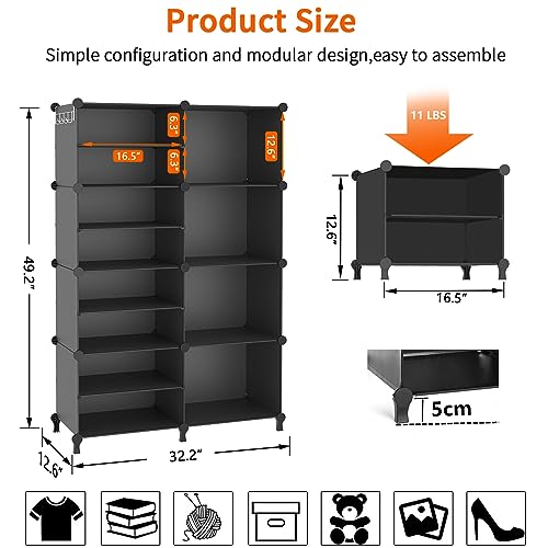 AWTATOS Closet Organizer 8 Cube Storage Shelves Portable Closet Clothes Organizers and Storage Stackable Cubby Shelving for Closet Bedroom Living Room Office Black
