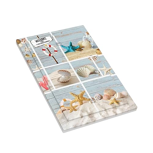 Xuejiaku Decorative Outlet Covers Beachy Starfish Seashell Blue Wood Board 4 Gang Wall Plate Quad Rocker Decora Light Switch Cover Plate Jumbo Electrical Faceplate GFCI for Barhroom Decor