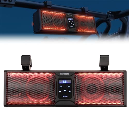 KEMIMOTO UTV Sound Bar 16 Inch SoundBar UTV Sound System SXS Speakers Bluetooth-Compatible with Multicolor LED Lighting Compatible with Polaris RZR Can-Am Defender Maverick X3 CFMOTO ZFORCE