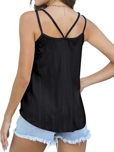 CUNLIN Womens Tank Tops Eyelet Sleeveless Spaghetti Strap Scoop Neck Loose Casual Summer Clothes Flowy Shirts Dusty Green 009 Size XS