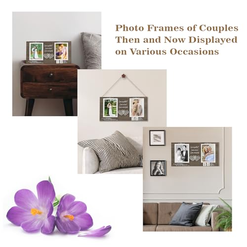 Then and Now Anniversary Picture Frame, 1-99 Years Wedding Gift Ideas, Engagement Bridal Shower Gifts, 25th Anniversary Wood Double Photo Frame for Couple, 4x6 Inches Photos