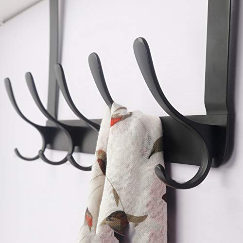 SKOLOO Over The Door Hook - 5 Hooks, Over Door Hook Hanger for Hanging Clothes/Towels/Coats/Backpack/Hat, Over Door Coat Rack(Black)