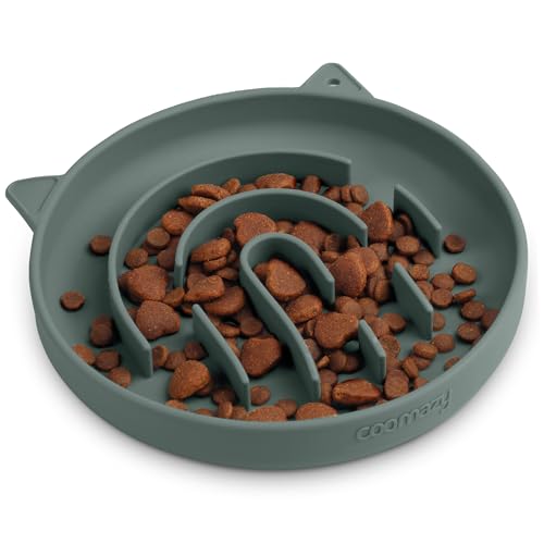 Coomazy 2-in-1 Silicone Slow Feeder Dog Cat Bowls, Lick Mat Interactive Puzzle Toy for Pets Dry/Wet Food Training, Keeps Dogs Cats Busy, Prevents Puppy Kitty Overeating (Avocado, 1.2 Cup)
