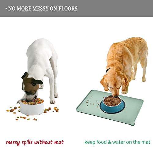 Reopet Waterproof Pet Feeding Mat with High Raised Edges, Heavier and Thicker Placemats for Cat Dog Water Bowl, BPA Free Silicone Feeding Mat, Dog Cat Feeding Mats for Food and Water Prevent Spill
