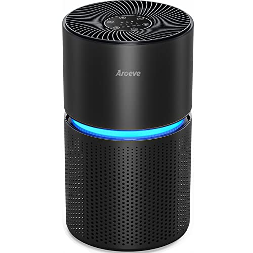 AROEVE Air Purifiers for Bedroom Air Purifier With Aromatherapy Function For Pet Smoke Pollen Dander Hair Smell 20dB Air Cleaner For Bedroom Office Living Room Kitchen, MK06- Black