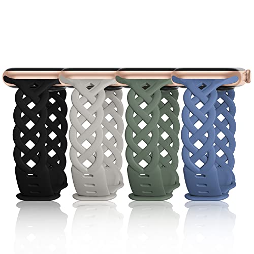 Slim Silicone Bands Compatible with Apple Watch Band 40mm 38mm 41mm 44mm 45mm 42mm Women Floral Breathable Braided Lace Thin Sport Strap Replacement Wristbands for iWatch SE Series 9 8 7 6 5 4 3 2 1