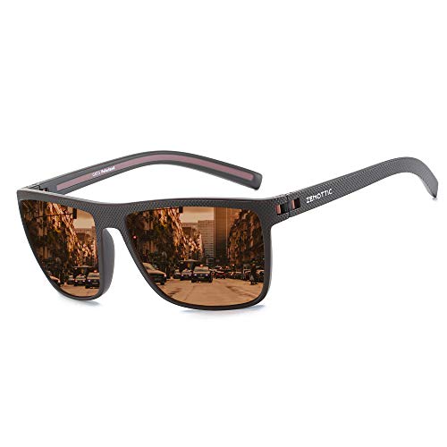 ZENOTTIC Polarized Sunglasses for Men Lightweight TR90 Frame UV400 Protection Square Sun Glasses (S04 Transparent Frame/Blue Mirrored Lens)