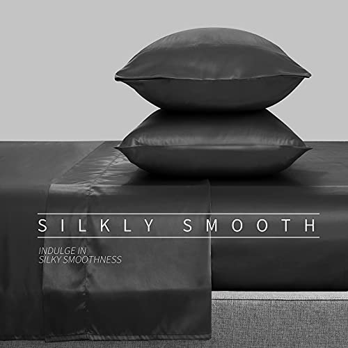 Cobedzy 4 Piece White Satin Sheets Queen Size, Soft Silky Bed Sheets Queen Set, Luxury Bed Sheet Set with 1 Deep Pocket Fitted Sheet 1 Flat Sheet 2 Satin Pillowcases