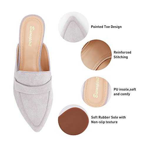 BISON SPIRIT Mules for Women Flats Pointed Toe Slip On Mules Comfortable Loafer Shoes (Black PU 02,6.5)