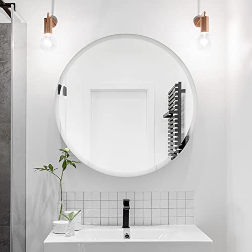 Circle Mirror 16 Inch, Frameless Round Bathroom Mirror Wall Mouted with Beveled Edge for Bedroom Living Room Entryway
