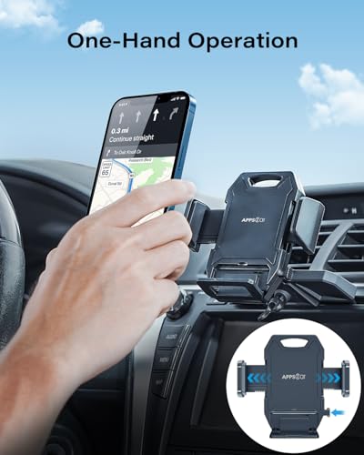 APPS2Car Sturdy CD Slot Phone Mount with One Hand Operation Design, Hands-Free Car Phone Holder Universally Compatible with All iPhone & Android Cell Phones, for Smartphone Mobile