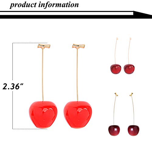 MINIDUO 3D Cherry Dangle Earrings Red Cherry Drop Earrings,Sweet Cute Fruit Jewelry for Women,DarkRed