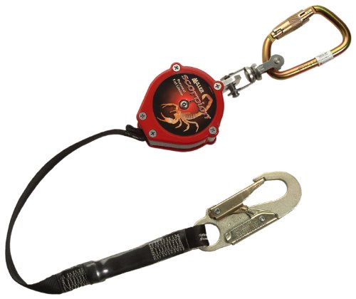 Miller Honeywell Home Miller Scorpion 9-Foot Personal Fall Limiter with Twist-Lock Carabiner/Swivel Shackle and Locking Snap Hook, 310 lb. Capacity (PFL-4-Z7/9FT), Red