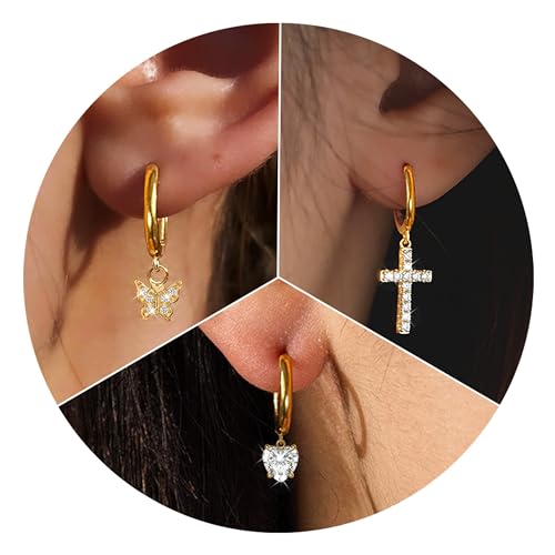 Poxtex Small Gold Huggie Hoop Earrings Set for Women, Hypoallergenic 14K Real Gold Plated Stack Cartilage Earring, Earrings Sets for Multiple Piercing Lightweight Mini Thin Cute Dainty Trendy Clip On Jewelry