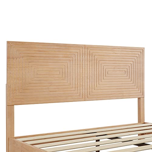 MUSEHOMEINC Solid Wood Full Size Bed Frame with Adjustable Height Headboard, Mid Century Modern Style, Mattress Foundation with Wooden Slat Support,No Box Spring Needed,Easy Assembly (Full)